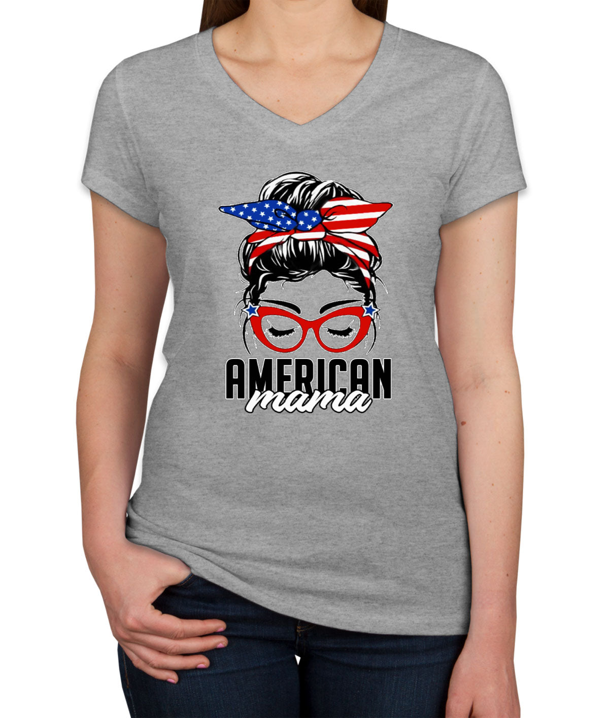 American Mama Patriotic Women's V Neck T-shirt