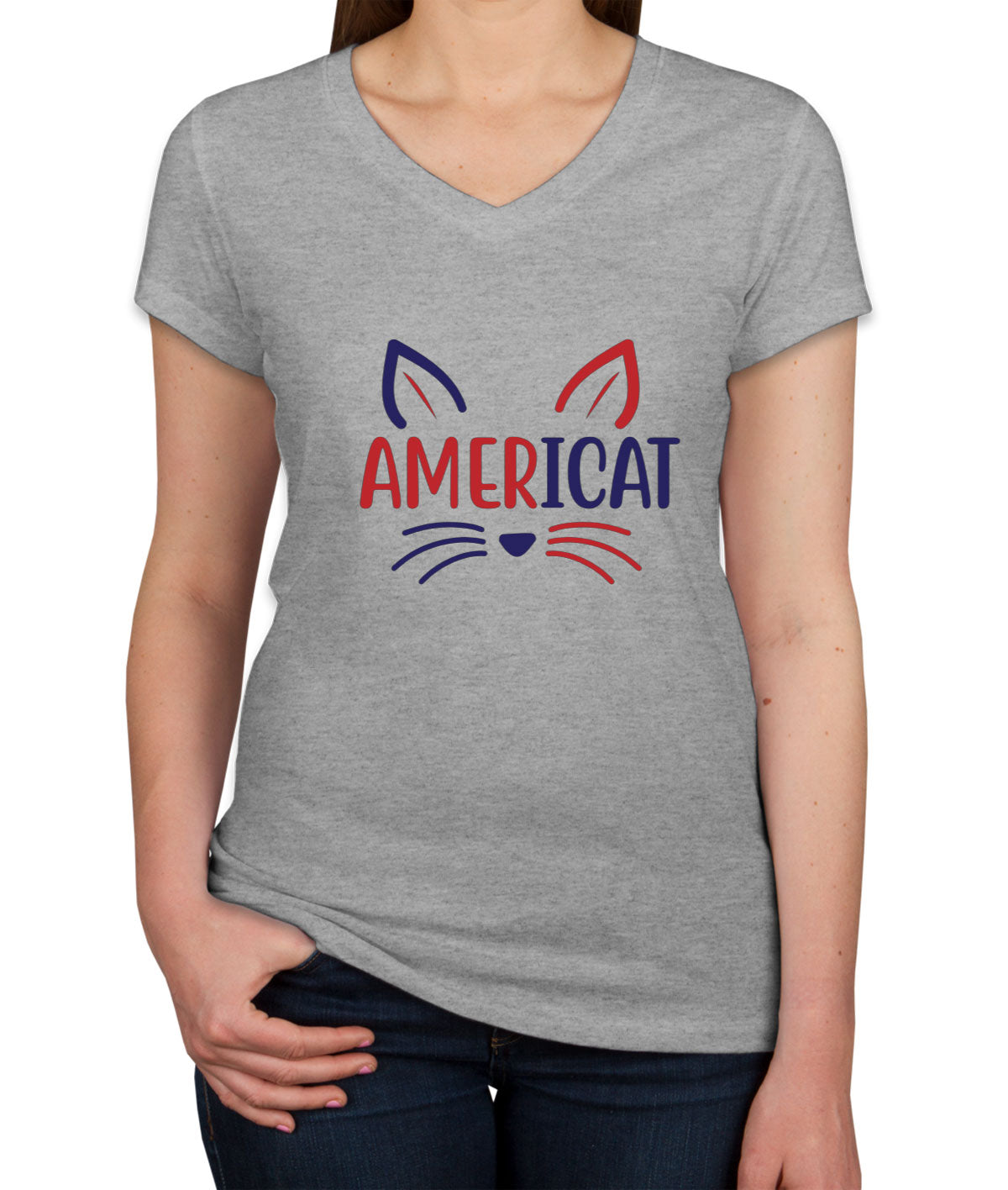 Americat Cat Women's V Neck T-shirt