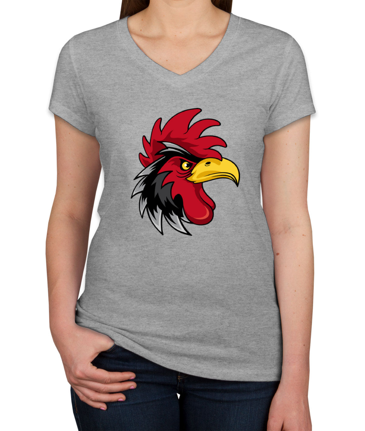 Angry Rooster Women's V Neck T-shirt