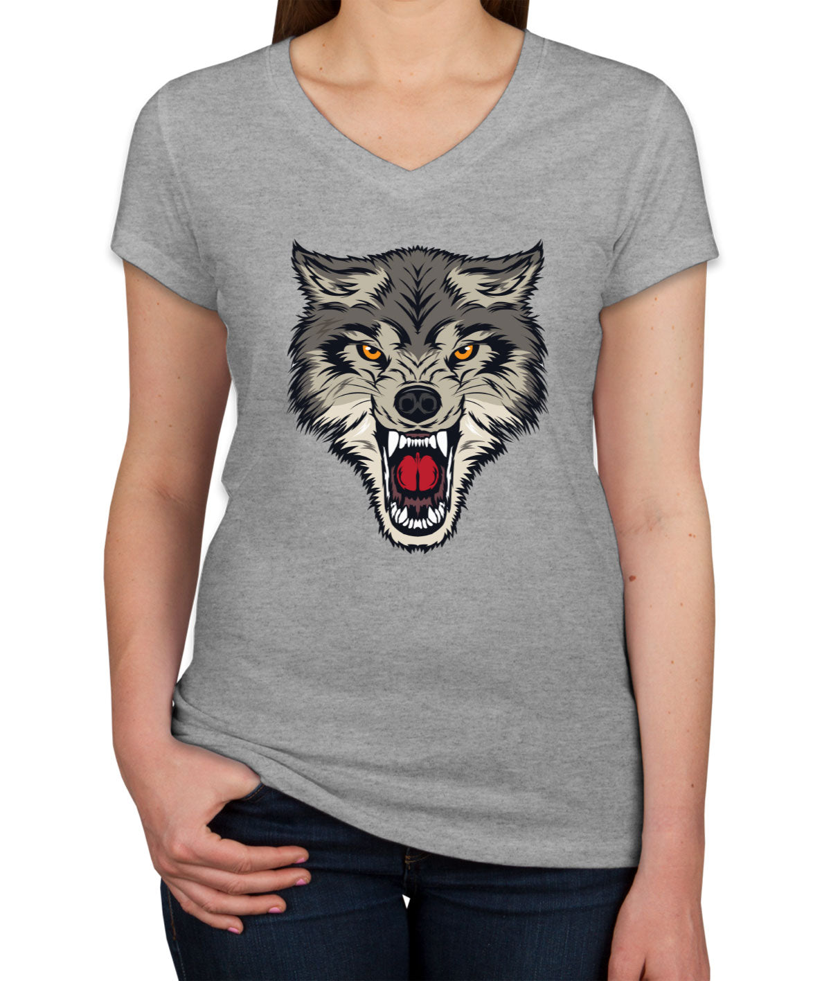 Angry Wolf Women's V Neck T-shirt