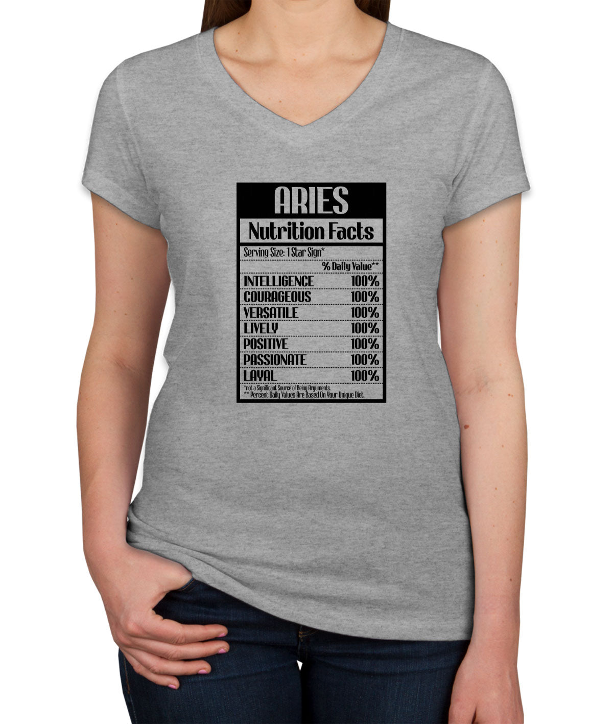 Aries Zodiac Nutrition Facts Women's V Neck T-shirt