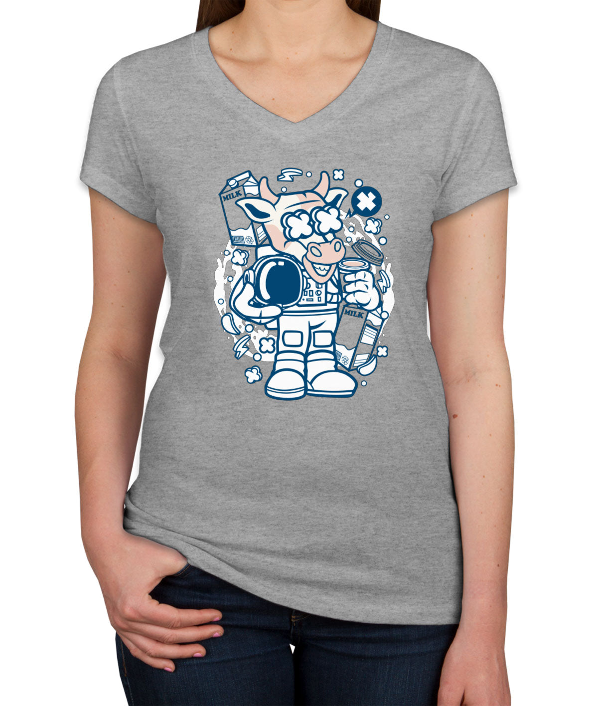 Astronaut Cow Women's V Neck T-shirt