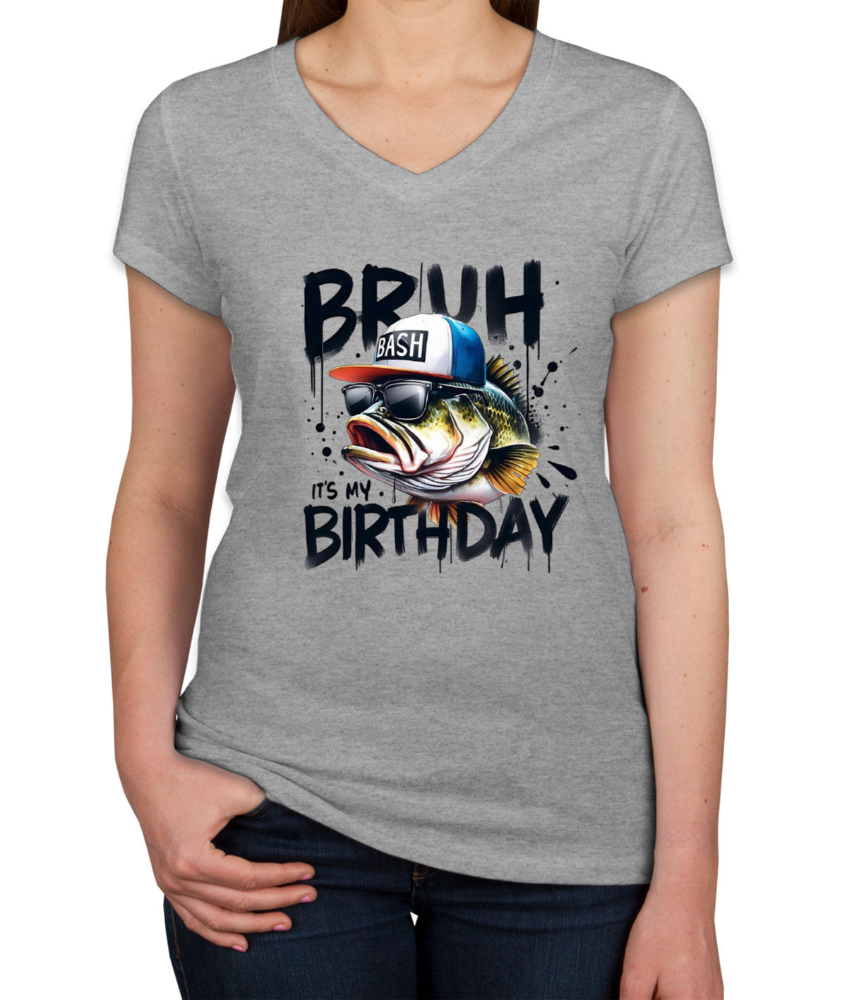 Birthday Bass It's My Birthday Women's V Neck T-shirt