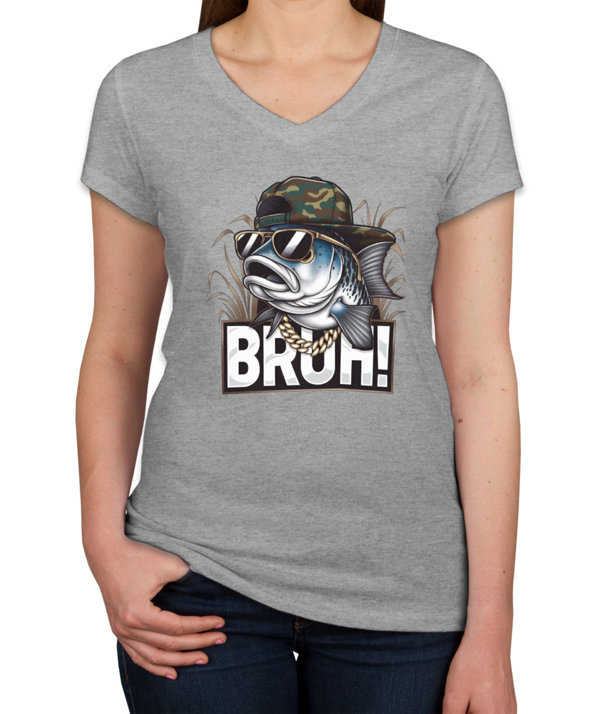 Funny Bass Fishing Women's V Neck T-shirt
