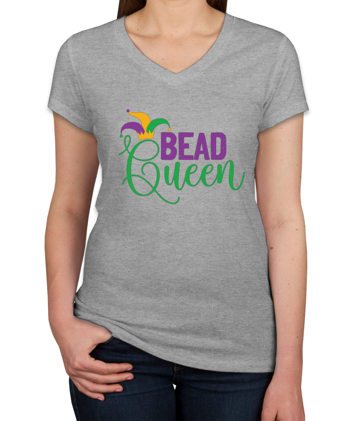 Bead Queen Mardi Gras Women's V Neck T-shirt
