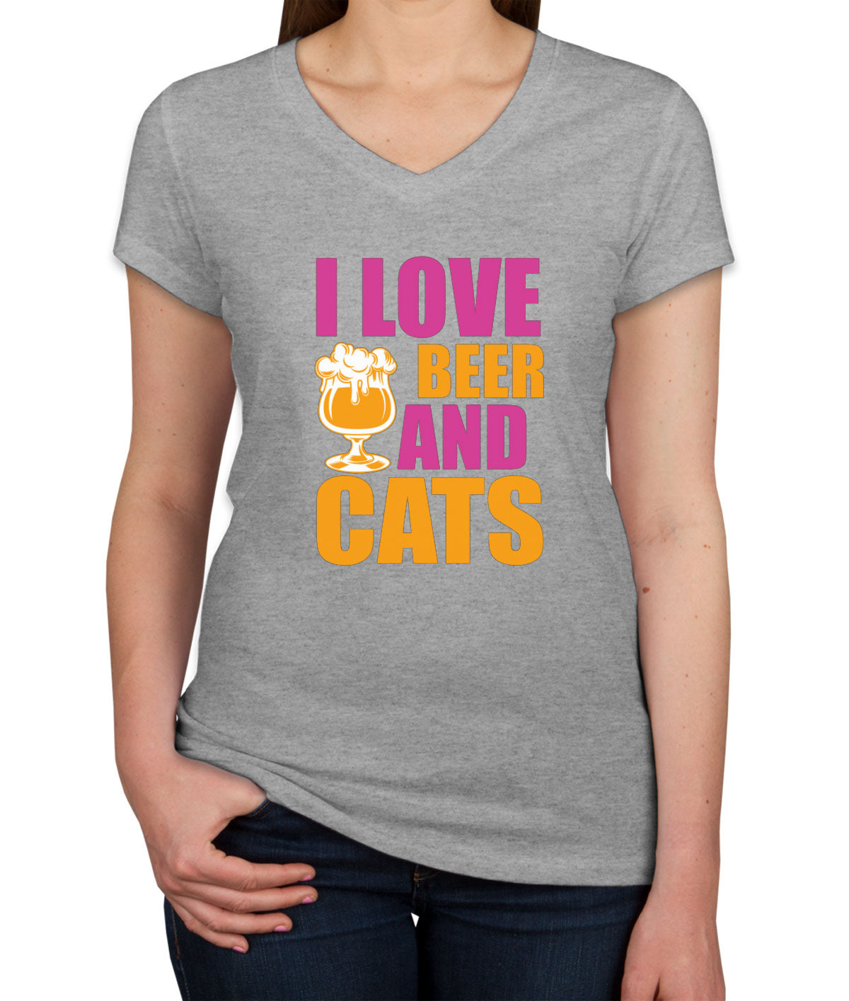 I Love Beer And Cats Women's V Neck T-shirt