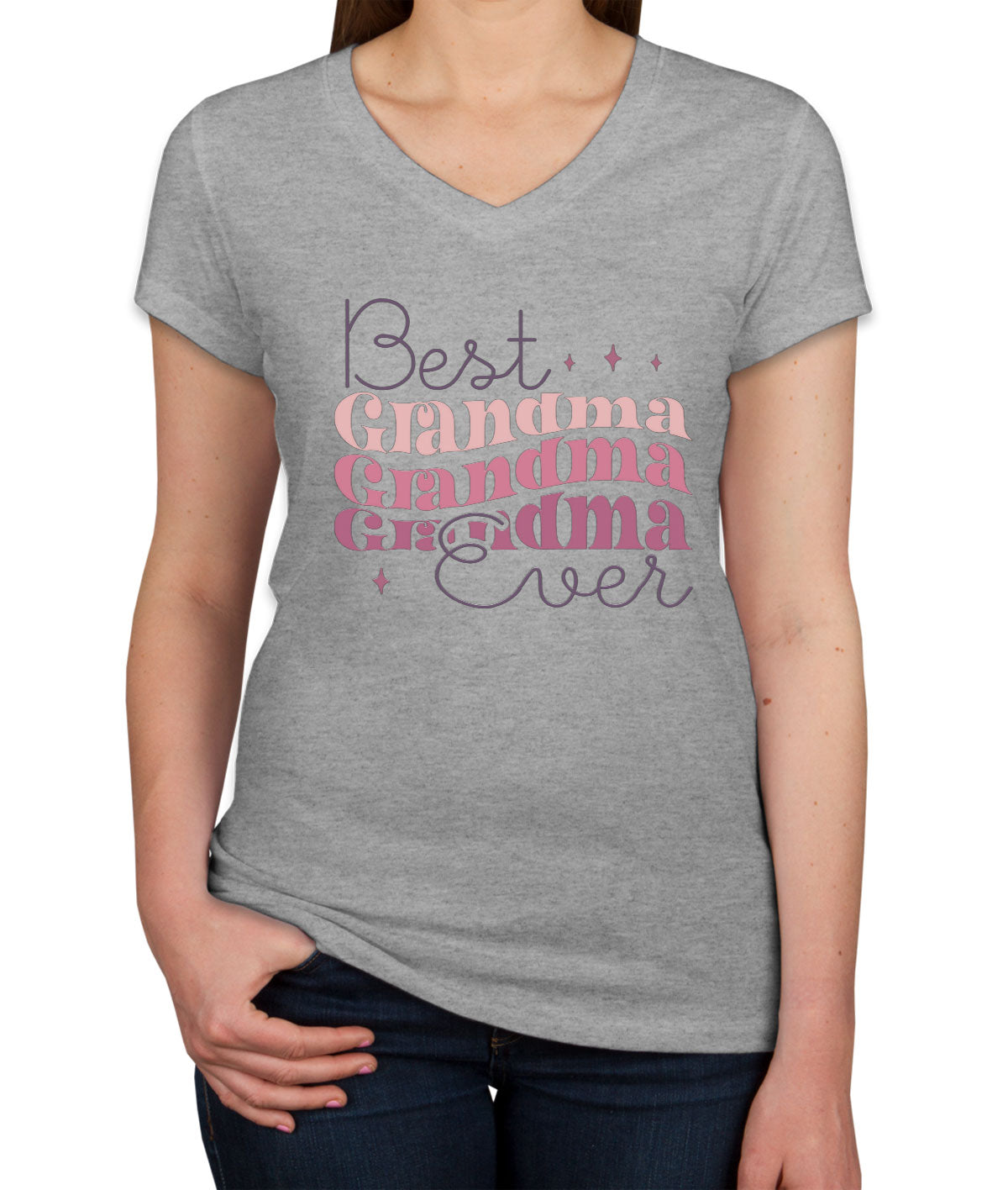 Best Grandma Ever Typography Mother's Day Women's V Neck T-shirt