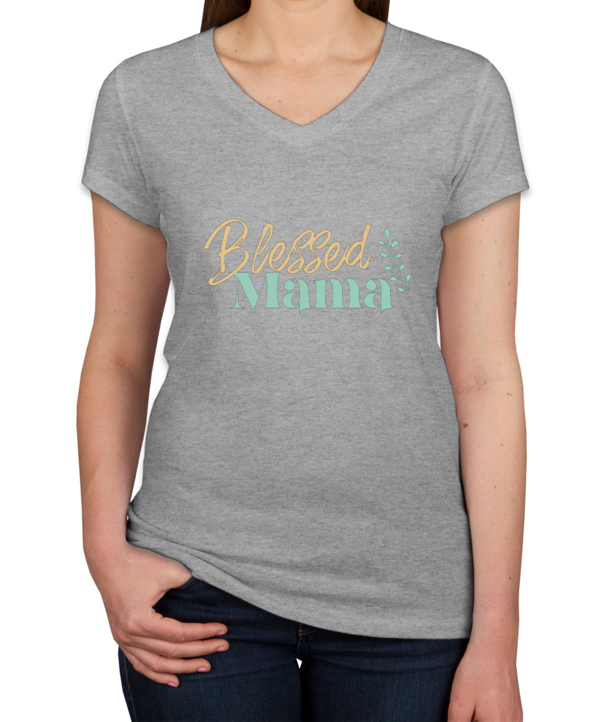 Blessed Mama Women's V Neck T-shirt