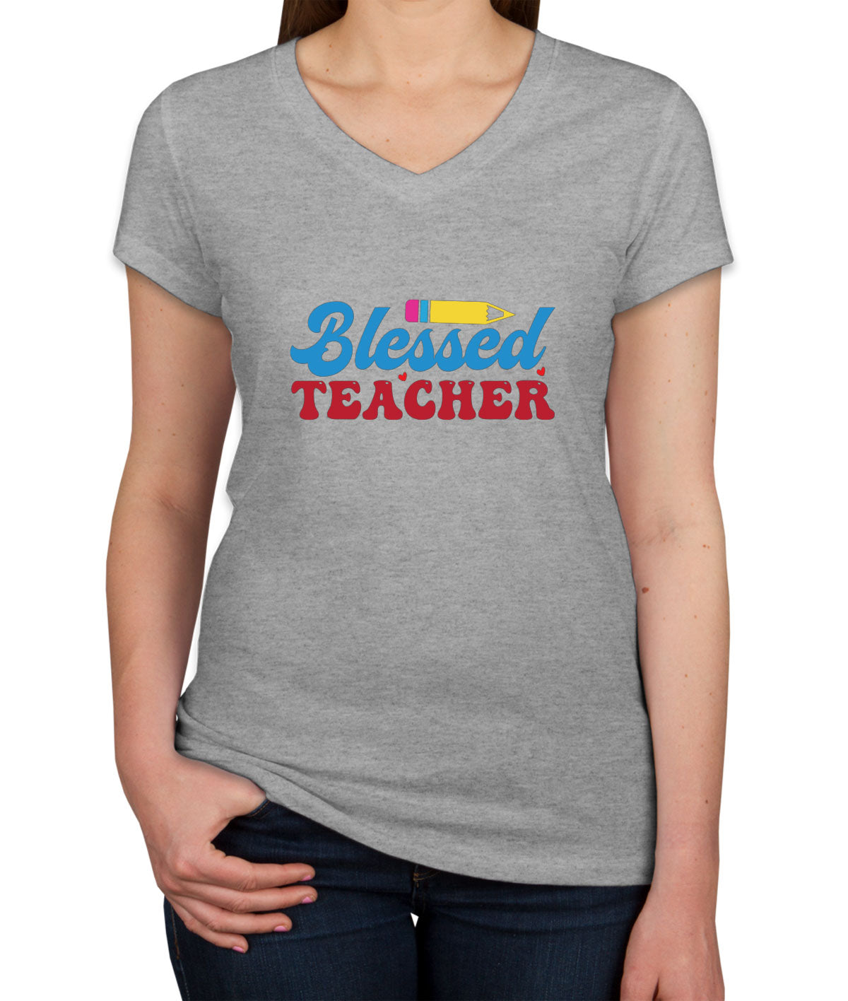 Blessed Teacher Women's V Neck T-shirt