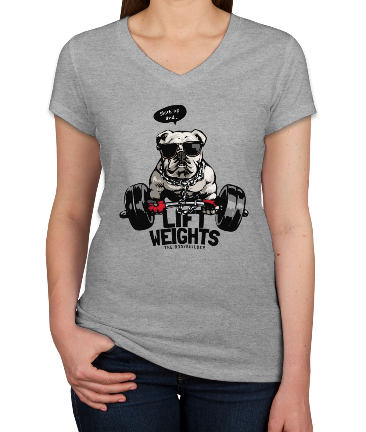 Body Builder Dog Women's V Neck T-shirt