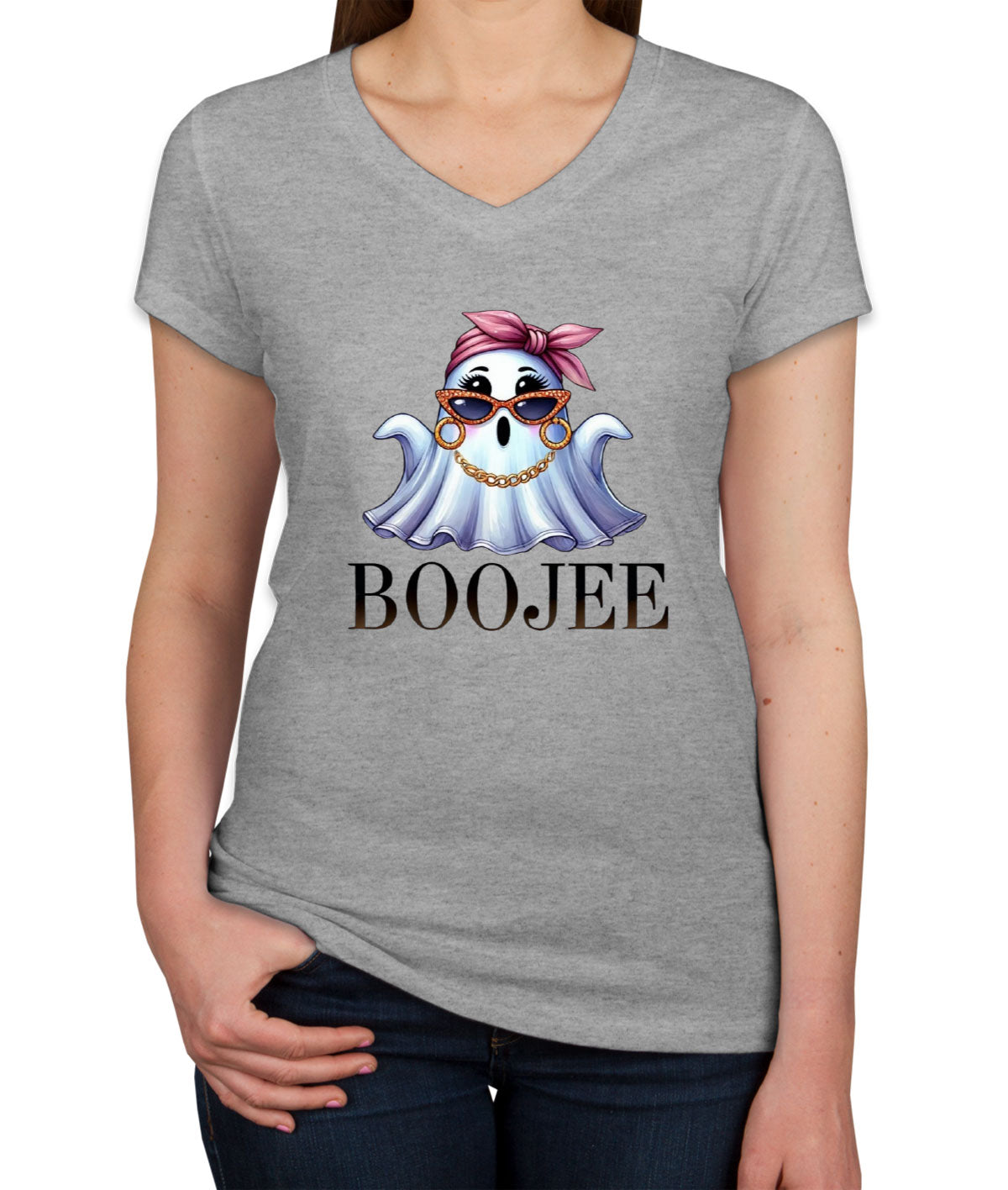 Boo Jee Cute Ghost Halloween Women's V Neck T-shirt
