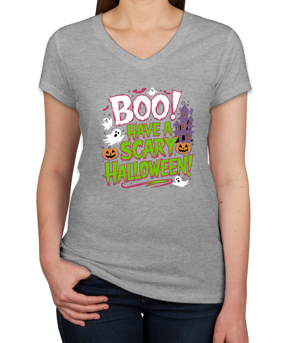 Boo Have A Scary Halloween Women's V Neck T-shirt