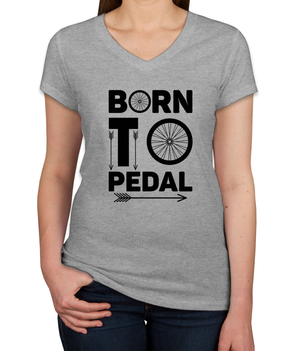 Born To Pedal Bicycle Cycling Women's V Neck T-shirt