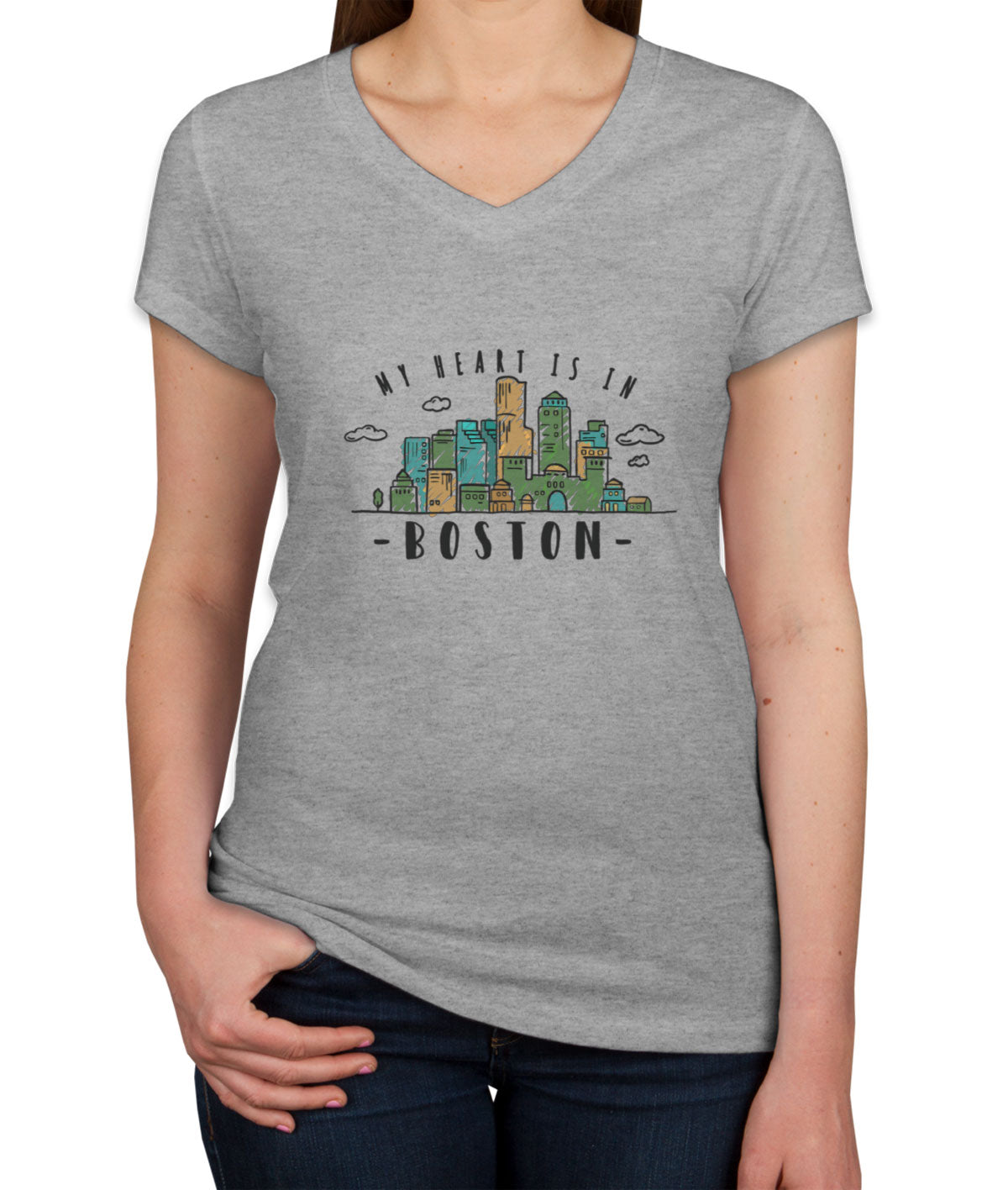 Boston Skyline Women's V Neck T-shirt