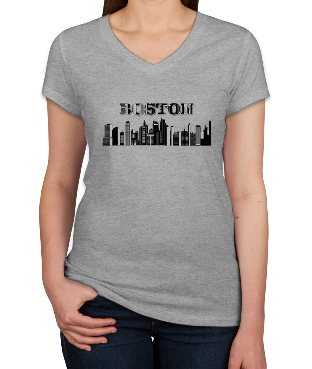 Boston Skyline Women's V Neck T-shirt