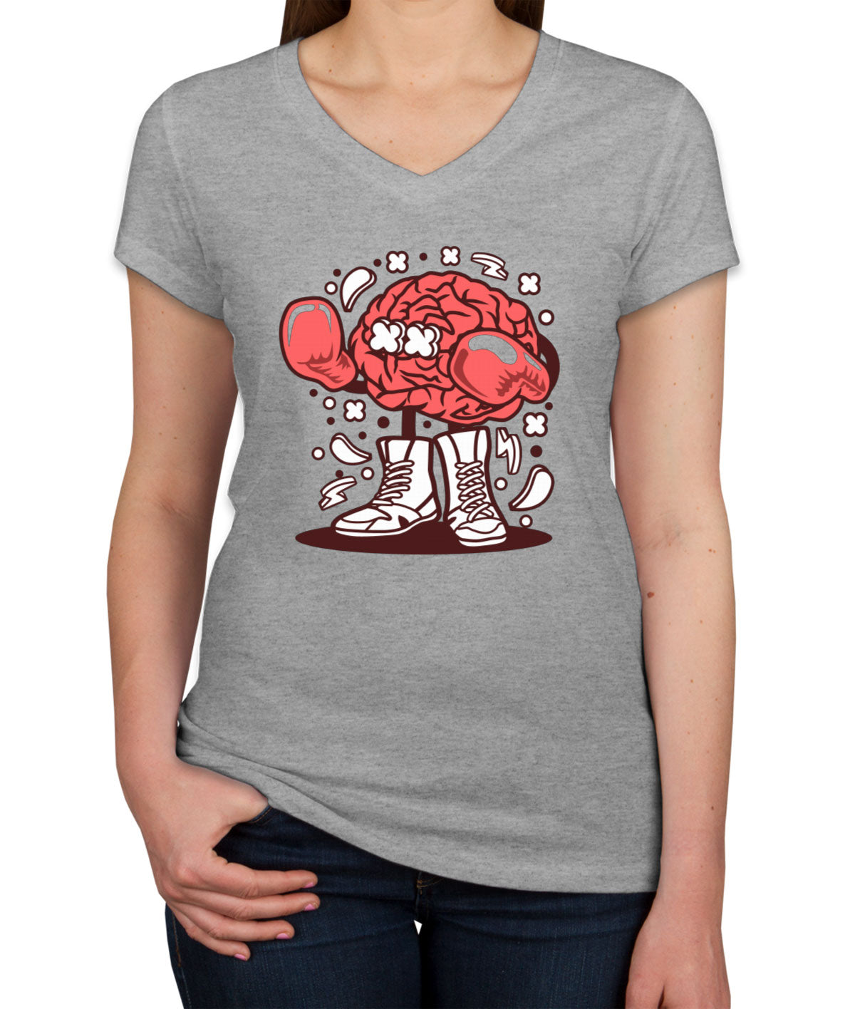 Boxer Brain Cartoon Women's V Neck T-shirt