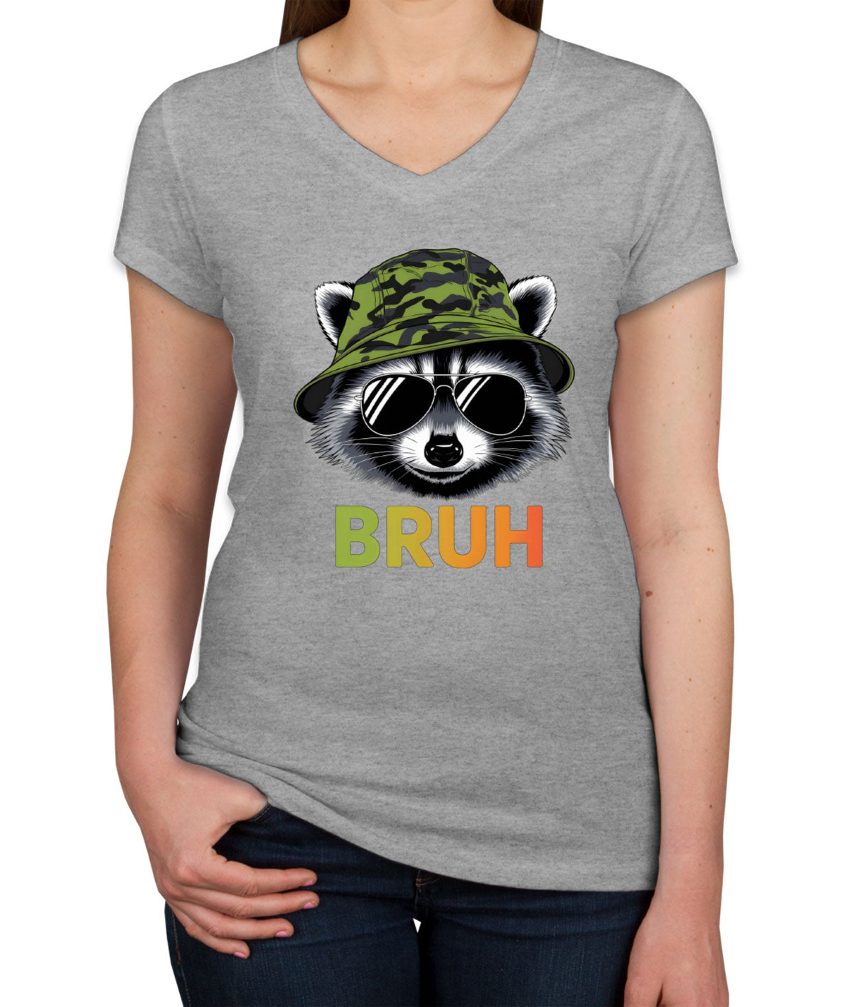 Cute Raccoon Bruh Women's V Neck T-shirt