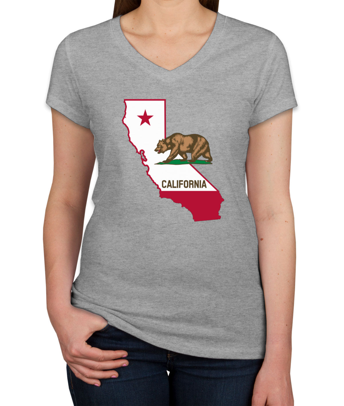 California State Flag Bear Women's V Neck T-shirt