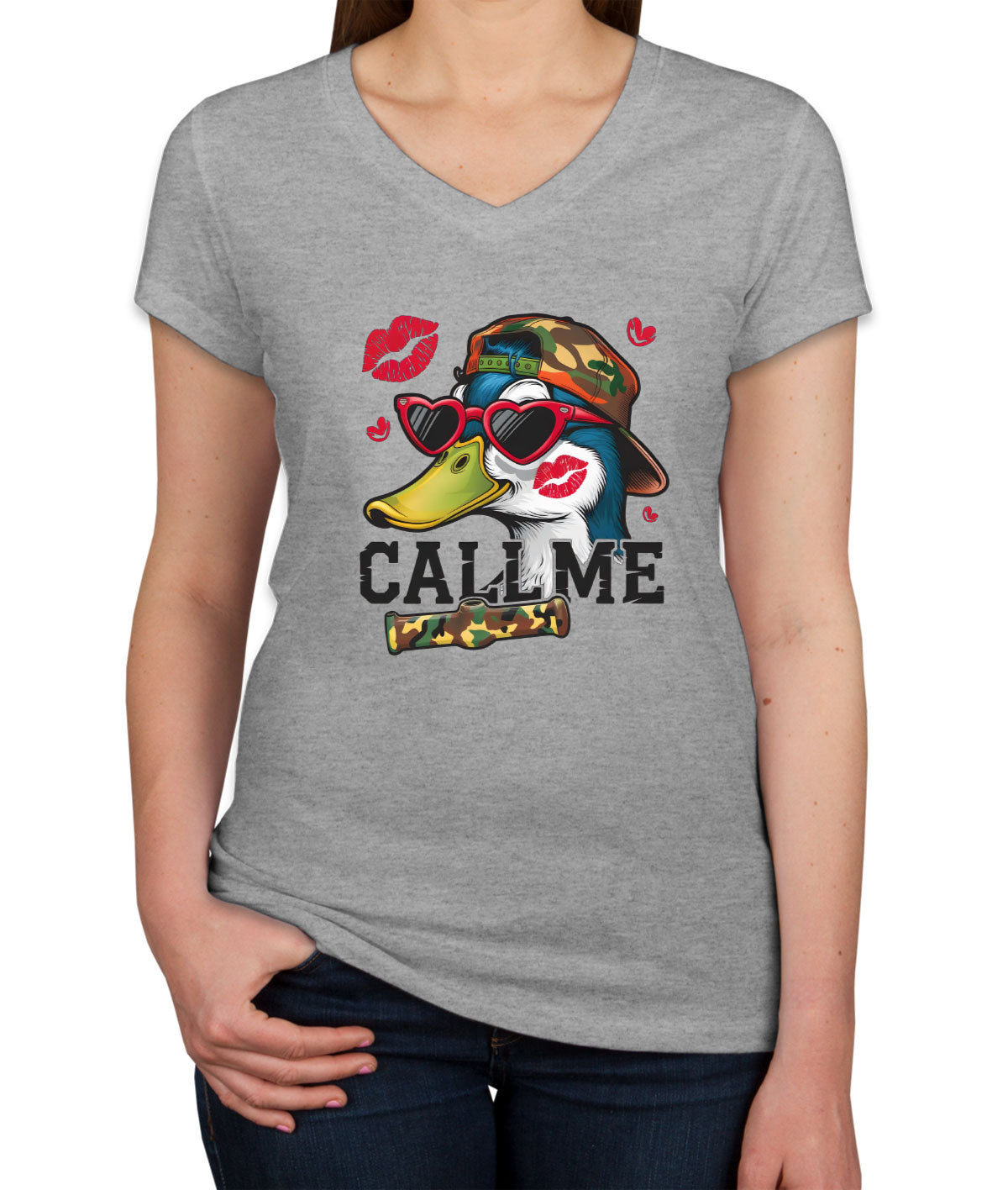 Duck Hunting Call Me Women's V Neck T-shirt