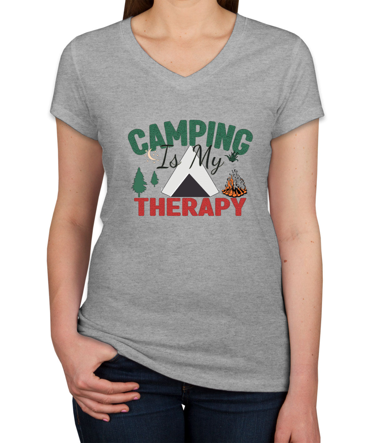 Camping Is My Therapy Women's V Neck T-shirt