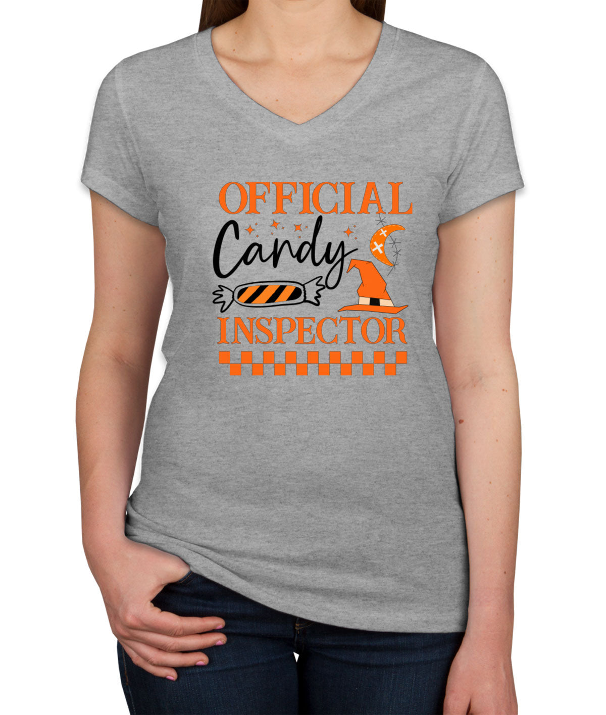 Official Candy Inspector Halloween Women's V Neck T-shirt