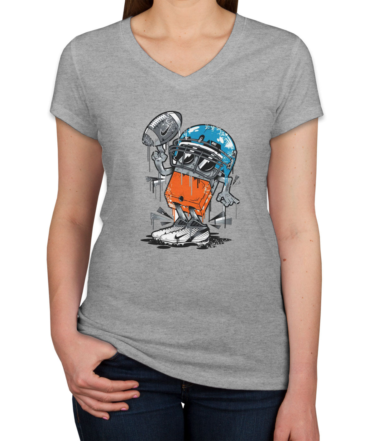 Monster Football Player Women's V Neck T-shirt