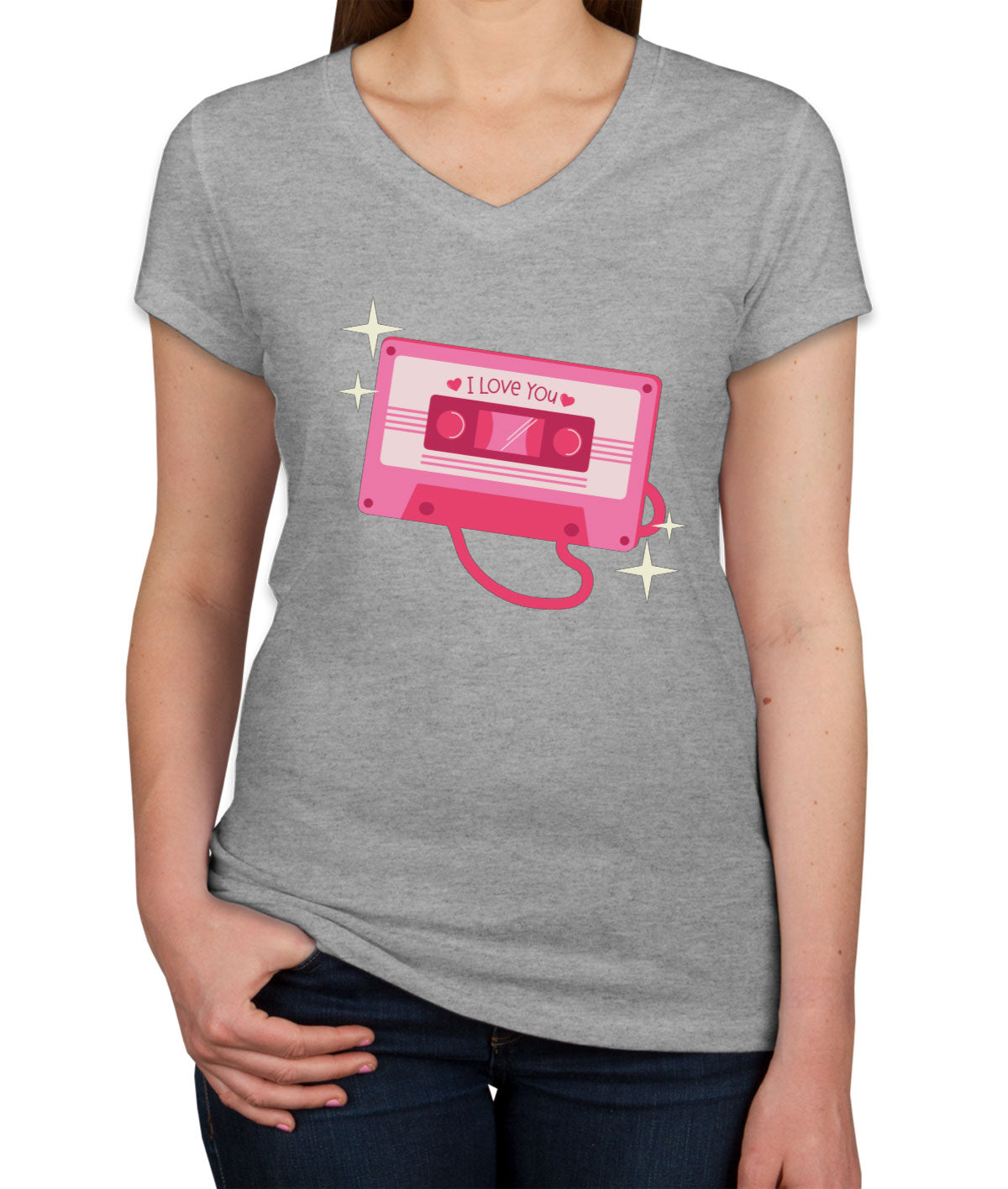 Casette Tape I Love You Valentine's Day Women's V Neck T-shirt