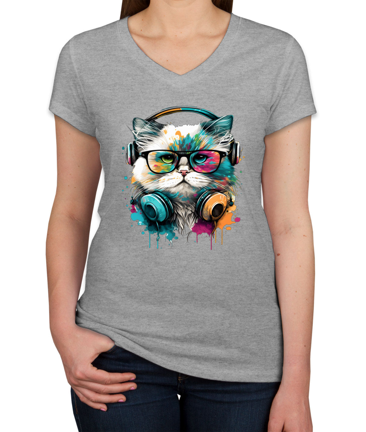 Cat Wearing Glasses Women's V Neck T-shirt