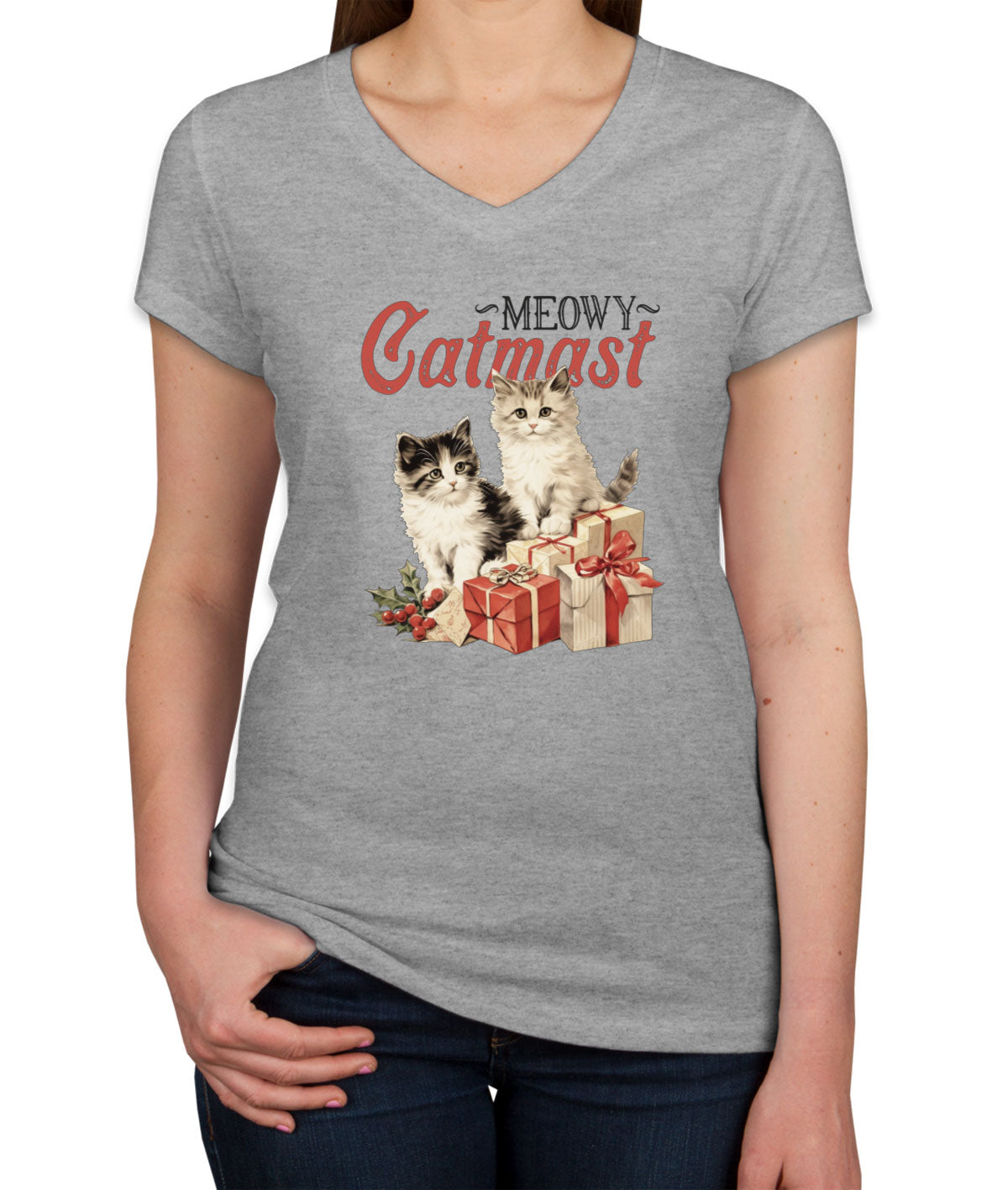 Meowy Catmast Christmas Women's V Neck T-shirt