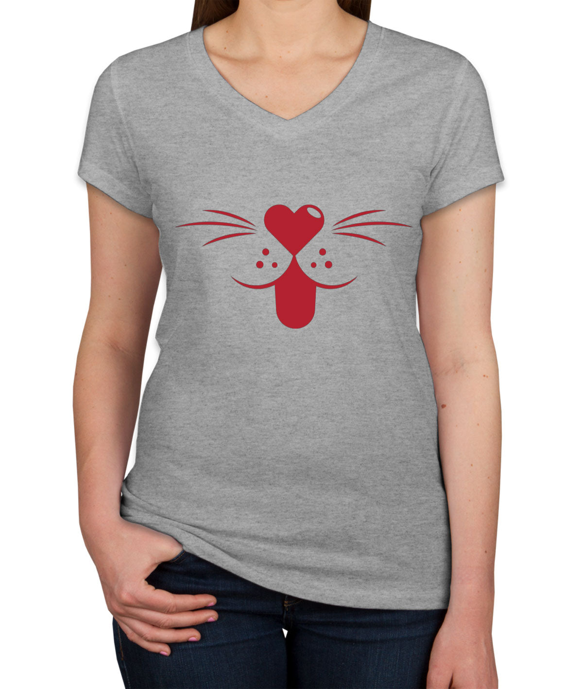 Cartoon Cat Mouth Women's V Neck T-shirt