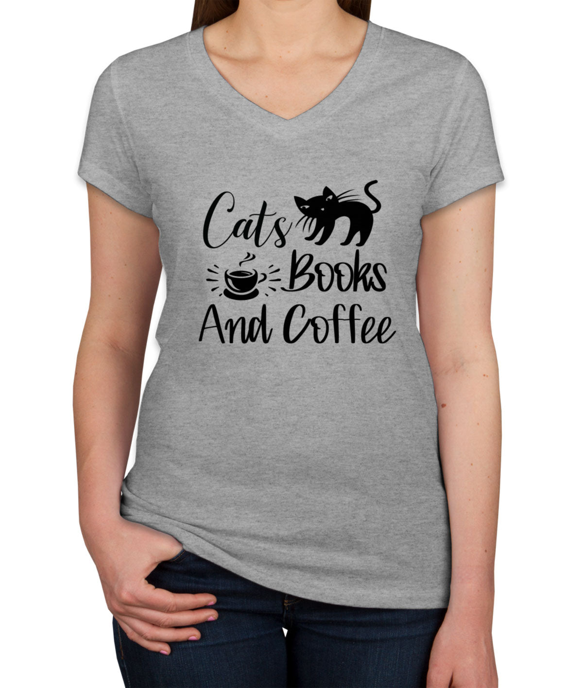 Cats Books And Coffee Women's V Neck T-shirt