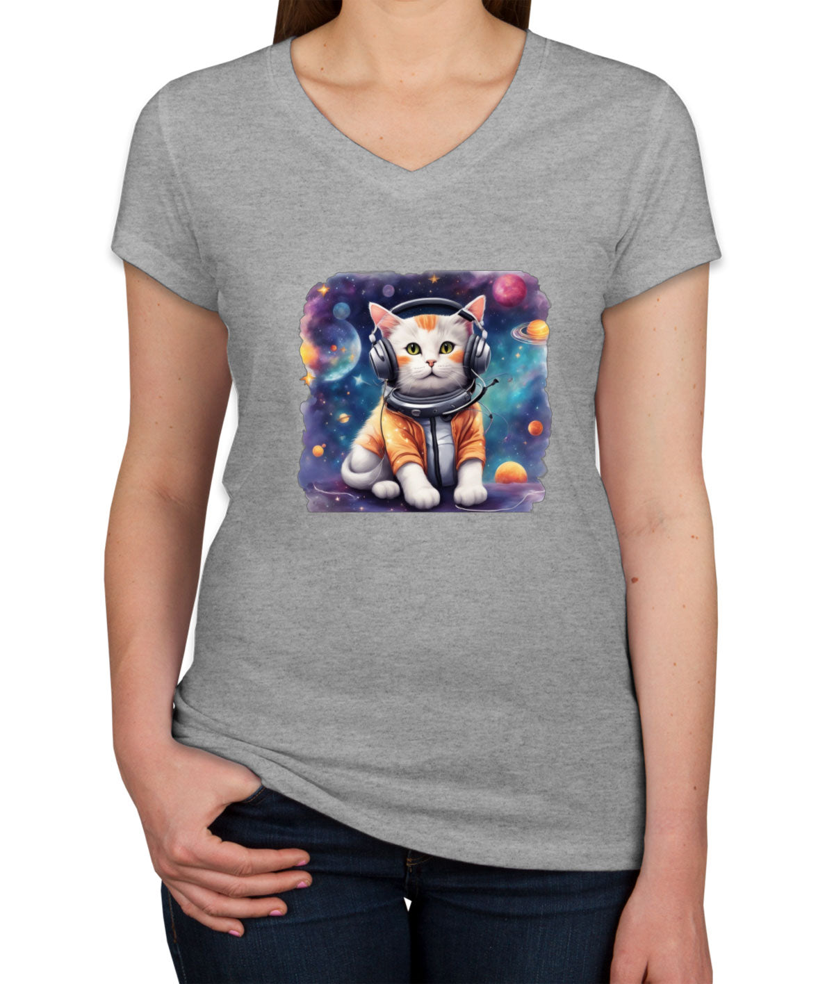 Cat In Space Women's V Neck T-shirt