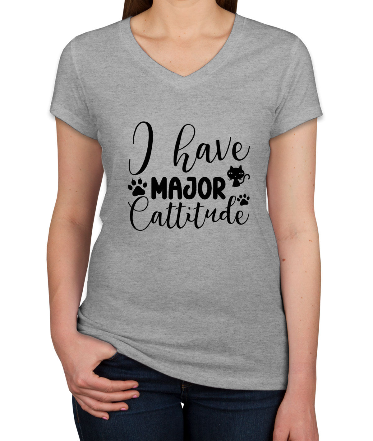 I Have Major Cattitude Cat Women's V Neck T-shirt