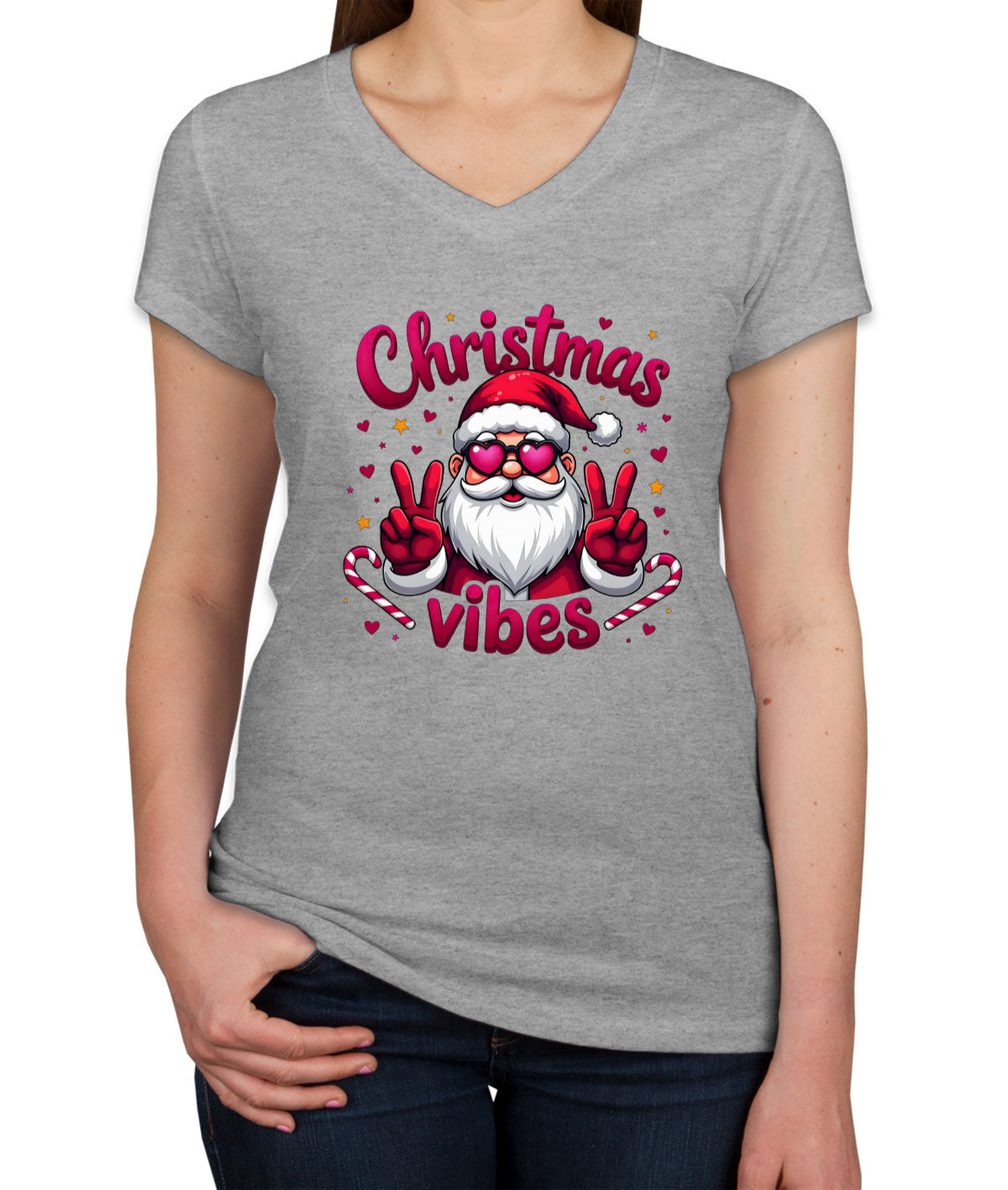 Santa Christmas Vibes Women's V Neck T-shirt