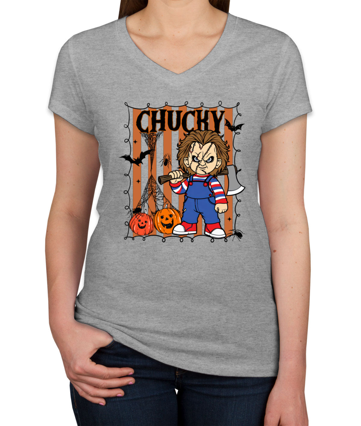 Chucky Horror Movie Character Halloween Women's V Neck T-shirt