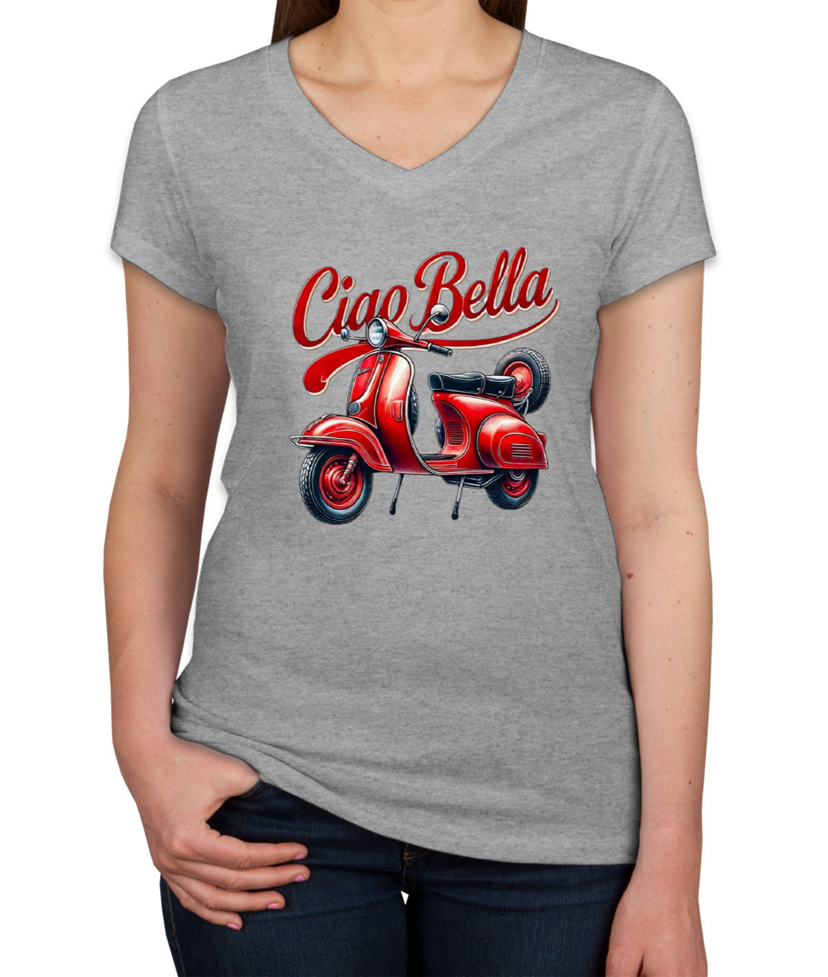 Ciao Bella Red Bike Women's V Neck T-shirt