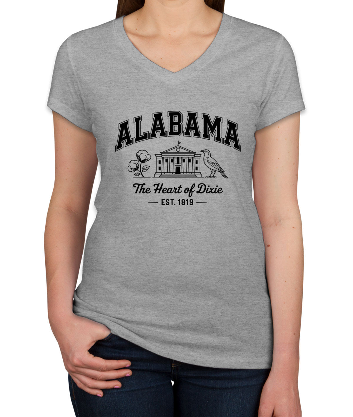 Alabama Cityscape Illustration The Heart Of Dixie Women's V Neck T-shirt