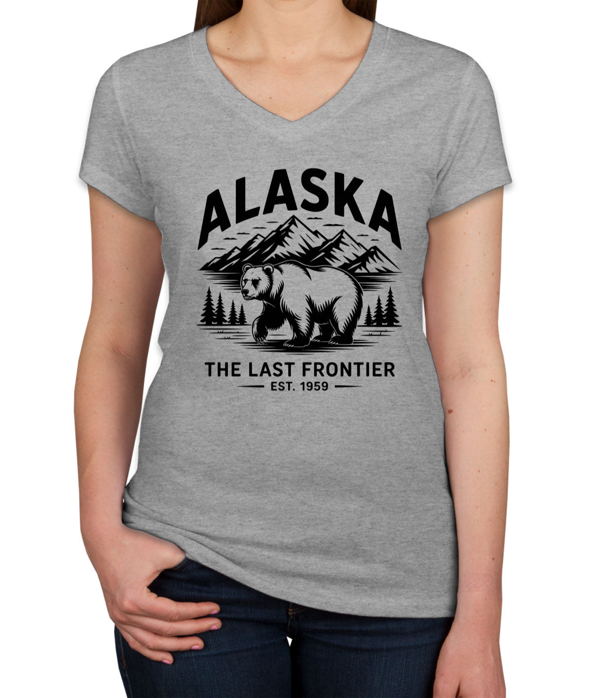Alaska Cityscape Illustration The Last Frontier Women's V Neck T-shirt