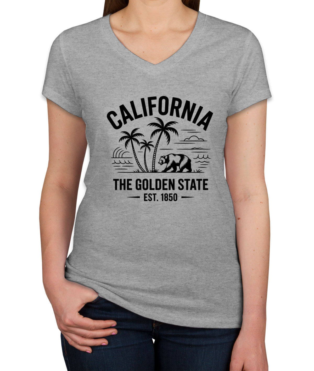 California Cityscape Illustration The Golden State Women's V Neck T-shirt