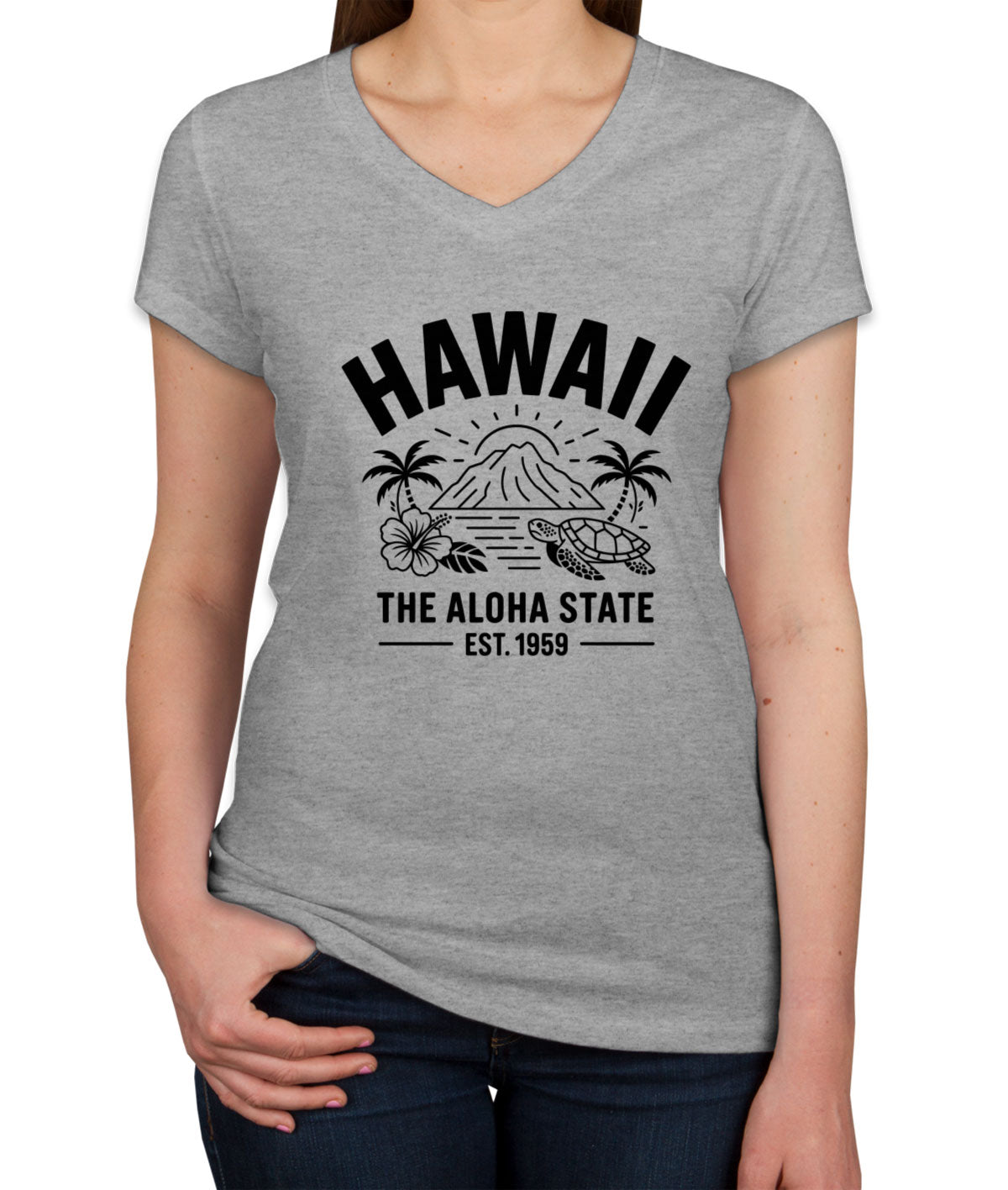 Hawaii Cityscape Illustration The Aloha State Women's V Neck T-shirt