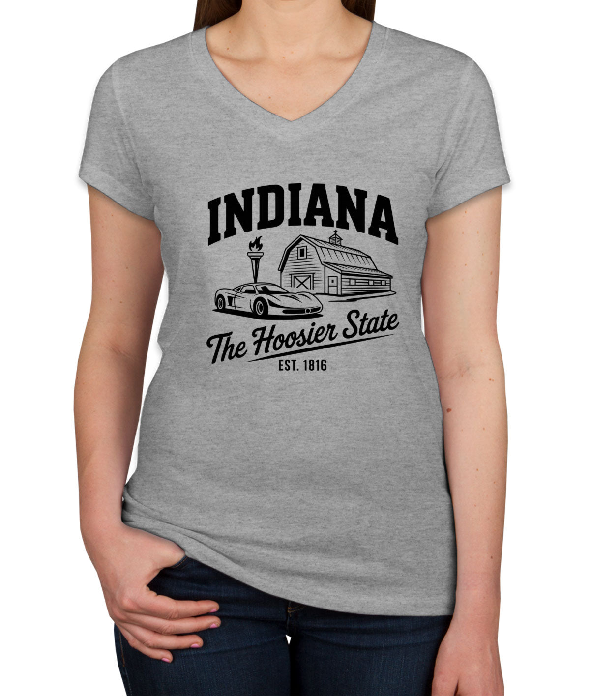 Indiana Cityscape Illustration The Hoosier State Women's V Neck T-shirt