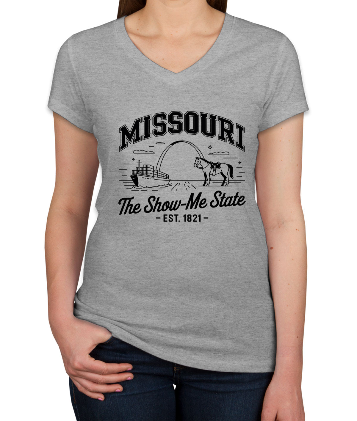 Missouri Cityscape Illustration The Show Me State  Women's V Neck T-shirt