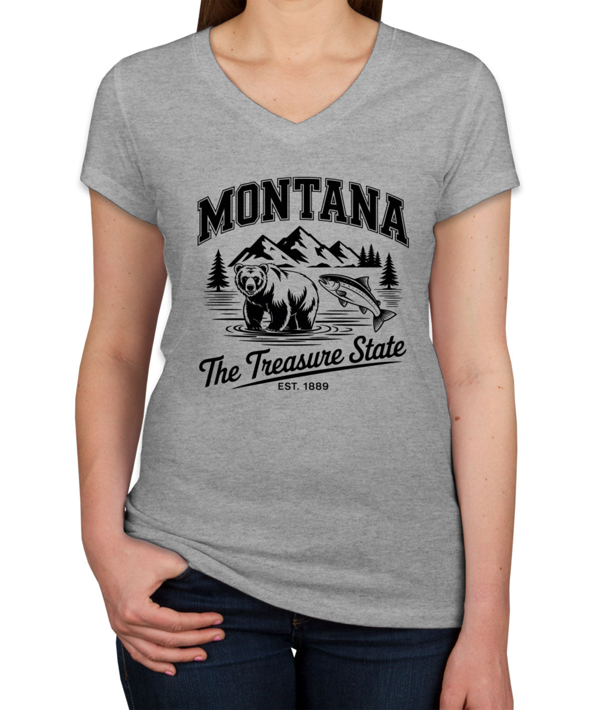 Montana Cityscape Illustration The Treasure State  Women's V Neck T-shirt
