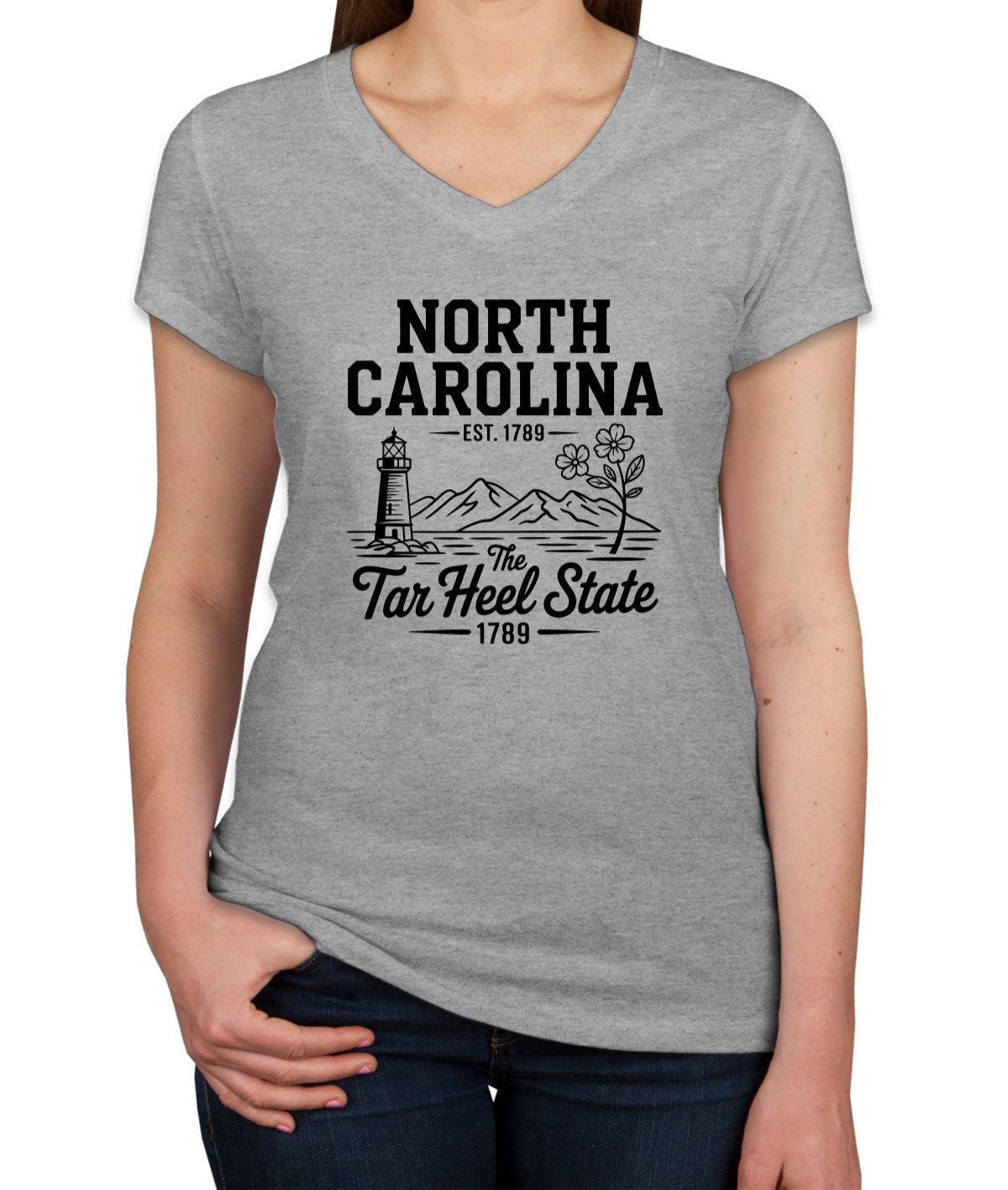 North Carolina Cityscape Illustration The Tar Heel State  Women's V Neck T-shirt