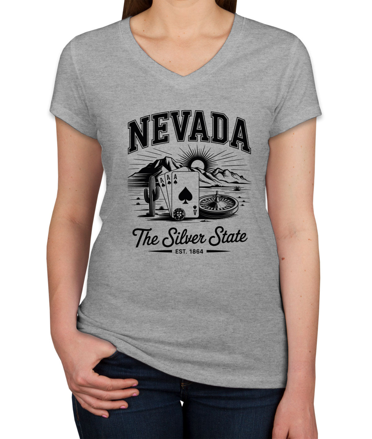 Nevada Cityscape Illustration The Silver State Women's V Neck T-shirt