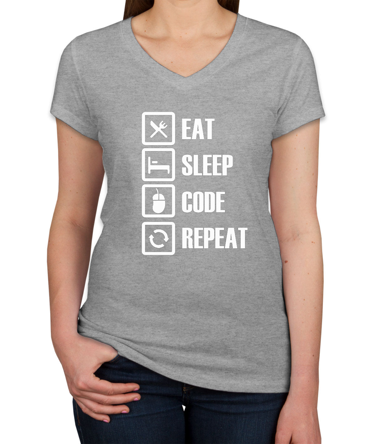 Eat Sleep Code Repeat Coding Women's V Neck T-shirt