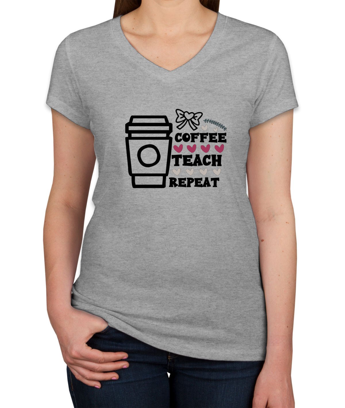 Coffee Teach Repeat Teacher Women's V Neck T-shirt