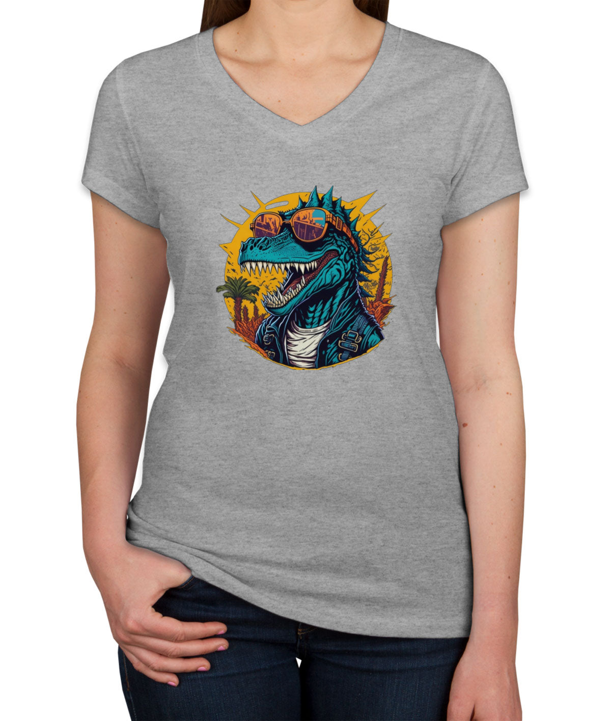 Cool Dinosaur Women's V Neck T-shirt