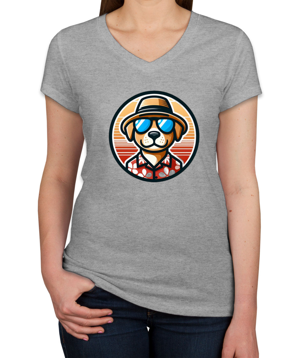 Cool Dog With Hat And Sunglasses Women's V Neck T-shirt