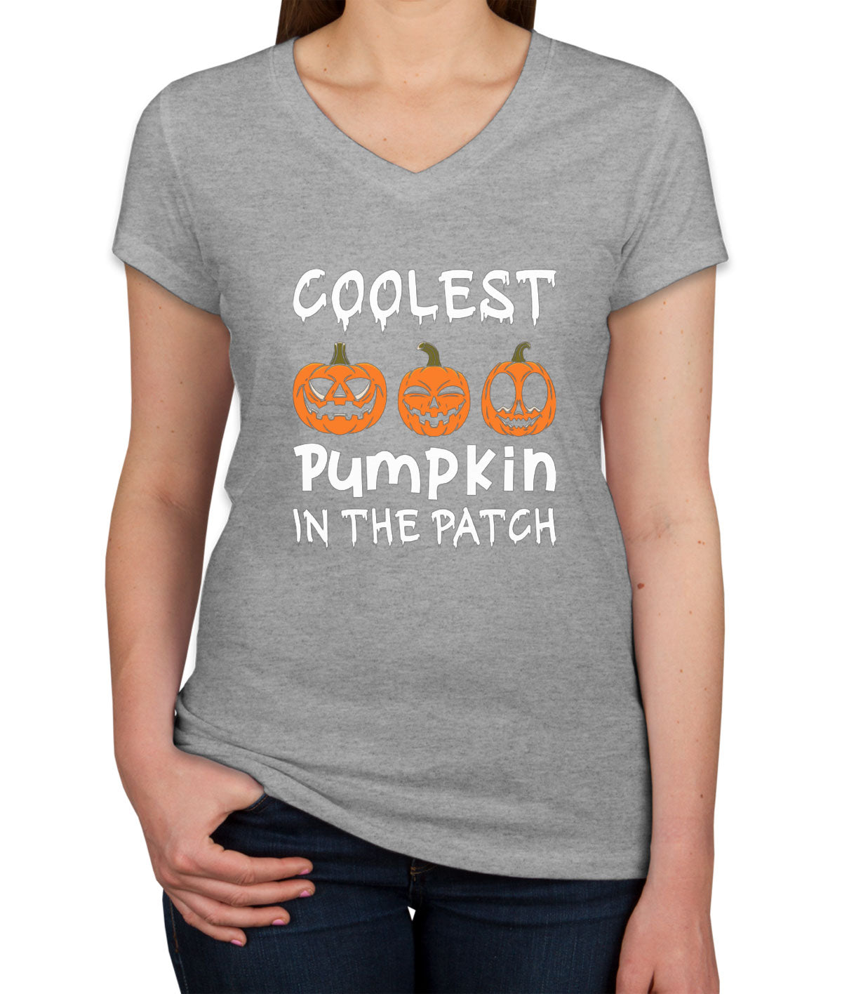 Coolest Pumpkin In The Pitch Halloween Women's V Neck T-shirt